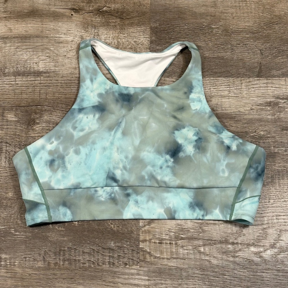 Zella Womens XXL High Neck Racerback‎ Sports Bra Blue Green Tie Dye Marble Print